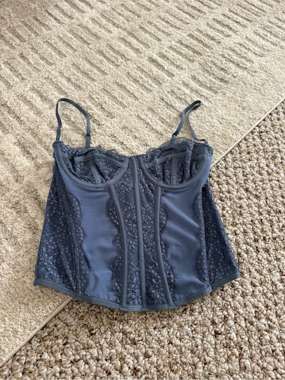 Lace-Trim Corset Top in Blue